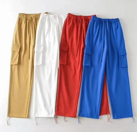 Women Girls Comfort Fitness Running Workout Dance Street Casual Wear Cotton Drawstring Cargo Baggy Loose Pants