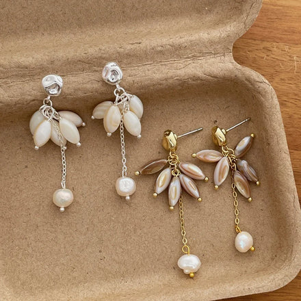 New Arrival Pearl Tassel Dangle Earrings Irregular Shell Bead Cluster Drop Earrings Elegant Wedding Daily Jewelry for Women