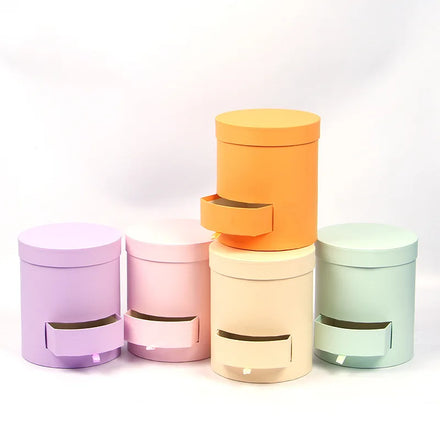 Wholesale Flower Bucket Double-Layer Cardboard Pink Green Round Flower Gift Box with Drawer