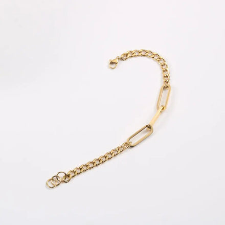 Fenny 18K PVD Gold Plated Paper Pin Link Basic Chain Mixed Chain Bracelet for Women Stainless Steel Jewelry Wholesale