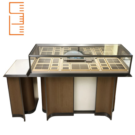 Commercial Modern Jewellery Shop Showcase Stainless Steel Simple Marbled Glass Jewelry Display Table With Led Light