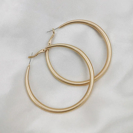 SC Classic Vintage Matte Gold Plated Earrings Korean Style 47mm Big Size Crescent Shape Hoop Earrings for Women