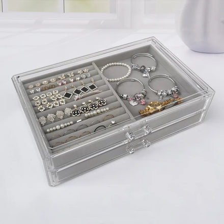 Large Two Drawers Acrylic Flannelette Storage Box Jewelry Necklace Finishing Box Earrings Ring Display Rack Flannelette Tray
