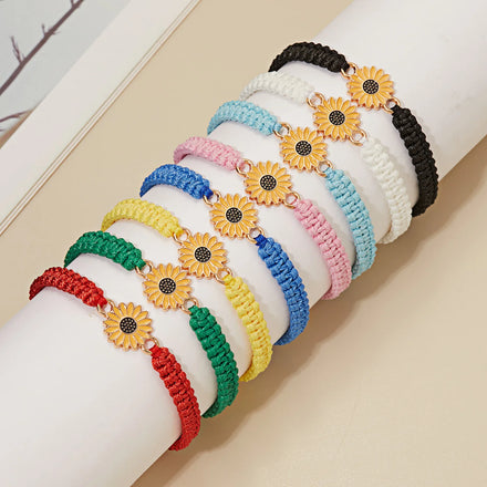 Rinhoo Fashion Daisy Sunflower Hand-woven Bracelet Rope Braided Charm Bracelet for Women Men Friendship Bangle Jewelry Gifts