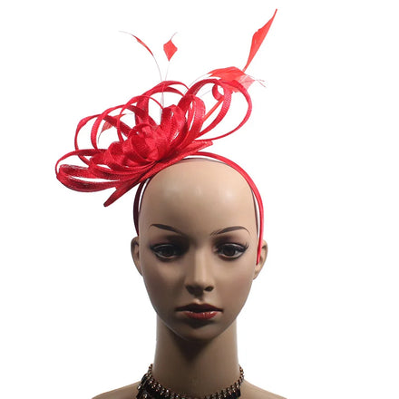 Wholesale Royal Womens Colorful Feather Red Sinamay Fabric Church Bridal Fascinator Hairband for Party Wedding Outdoor Beach