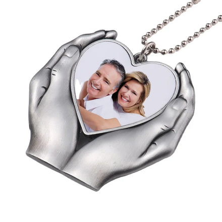 Metal Silver Sublimation Blanks Memorial Heart in Hands Ornaments for Custom Memory Gifts