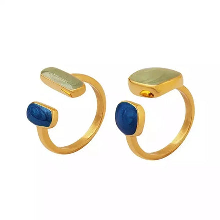 French Jewelry Finger Ring Gold Plated Women Open Adjustable Enamel Rings Stainless Steel