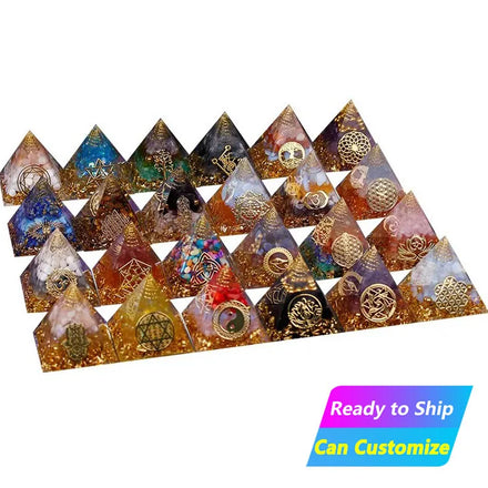 Wholesale Gems Seven Chakras Mini Resin and Quartz Cubes Decorative Crafts Crystal Healing Stone Orgone Energy Pyramid
