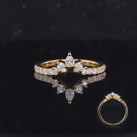 Pear Cut Moissanite Center Stones 14 Karat Gold Wedding Band Ring