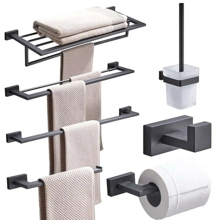 304 Stainless Steel Bathroom Accessories Set Black Towel Rack with Toilet Brush & Soap Holder for Hotels