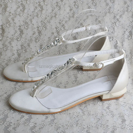 Customized Wedding Sandals Bridal Flat with Crystal Leather Lining and Leather Insole