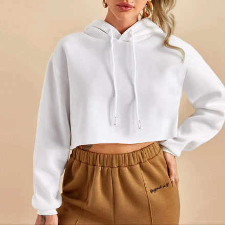 Fall Clothing Fleece Solid Color Long Sleeve Cropped Top Women's Hoodies Sweatshirts