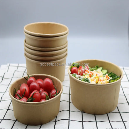 Biodegradable Paper Container  Kraft  Compostable 32 21 28 25oz  oz Bowls  PLA Coating Paper Bowls with Lids