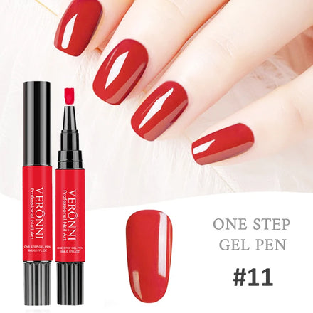 12-Color One-Step UV Gel Nail Polish Pen 3-in-1 DIY Base-Free Top Coat