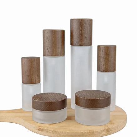 Wooden Lid Glass Bottle and Jar 30ml 50ml 100ml 120ml 150ml Glass Bottle 15g 30g 50g 150g 200g Cosmetic Jar With Wood Lid