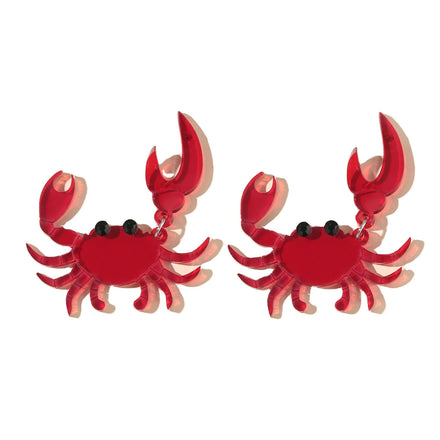 Hot Selling Personality Acrylic Female Transparent Red Funny Little Animal Crab Claw Earrings