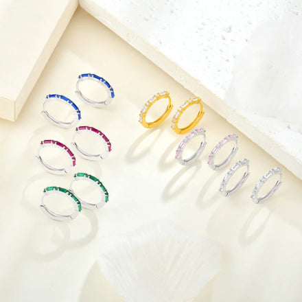 YILUN Colorful Cubic Zirconia Stones Silver Hoop Earrings 925 Sterling for Everyday Wea