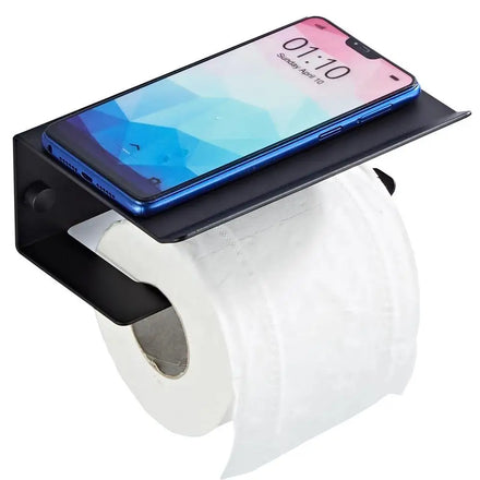 Factory Hardware 4 Piece Set Wall Mounted Phone Holder Toilet Paper Roll Holder Black Stainless Steel Bathroom Accessories Set