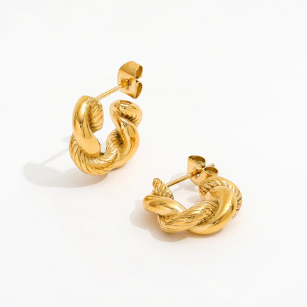 JOOLIM Jewelry PVD 18K Gold Plated Waterproof Tarnish Free Chunky Twisted Cross Stainless Steel Hoop Earring