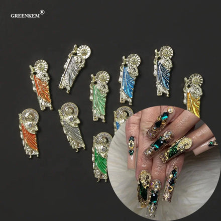 2024 Nail Art Decorations Nail Diamond Jewelry Alloy 3D Chinese Diamond Inlaid Buddha Nail Rhinestones