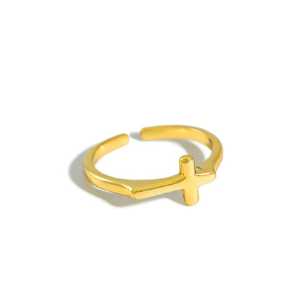 925 Silver Jewelry Adjustable Ring Women 925 Sterling Silver 18K Gold Plated Cross Resizable Ring Jewelry
