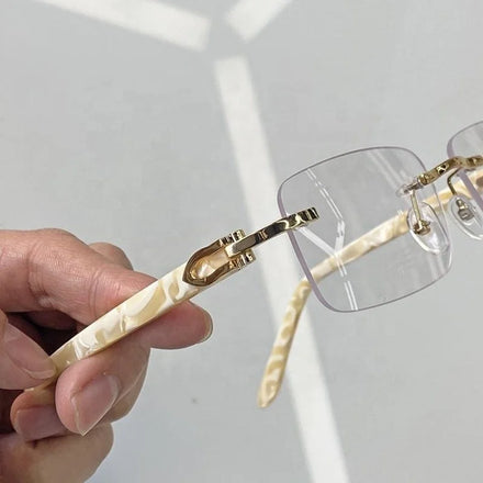 Upscale Custom Men Ivory Color Buffalo Horn Shape Fashion Small Square Sun Shades Glasses Trendy Rimless Sunglasses Women
