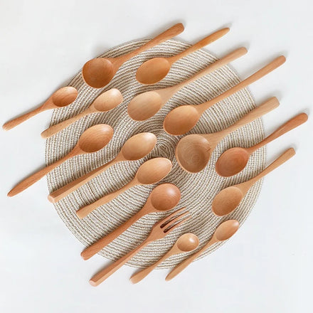 Various Size Eco Friendly Beech Matcha Wood Serving Spoons Mini Spoon Nature Wooden Dessert Spoon for Coffee Tea Ice Cream