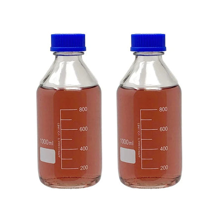 Blown 1000ml/1 Litre Transparent Borosilicate Glass Reagent Bottle for Packing Juice Liquid with G45 Screw Blue Lids