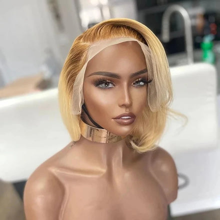 New Product Highlights Blonde Color Body Wave Bob Wig Cuticle Aligned European Human Hair Wig Transparent Lace Front Wigs