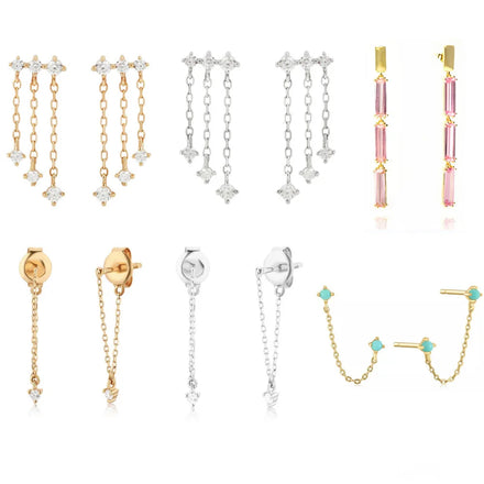 Unique 925 Sterling Silver Pink Square Zircon Tassel Earring Geometric Personalized Earring for Women Wholesale