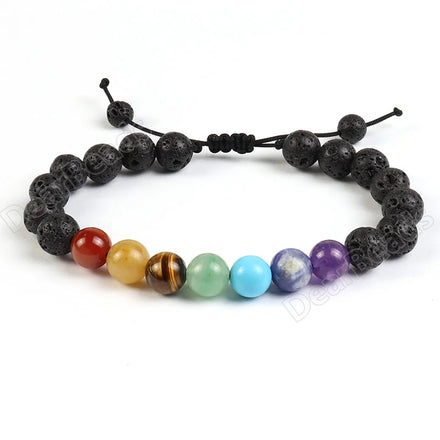 Natural Healing Crystal Bracelet 7 Chakra Yoga Lava Stone Beads Bracelets for Women Man Jewelry