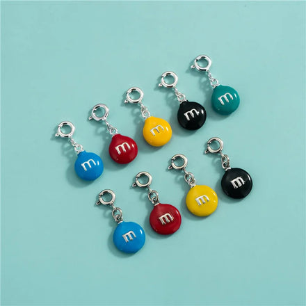 9mm 10mm Soild 925 Sterling Silver Colorful Enamel Round Pendant M Bean Chocolate Candy Charms for Jewelry Making Supplies
