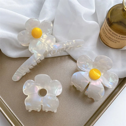 Fashion Aesthetic Hair Clip Accessories White Shell Custom Color Sun Flower Acetate Sunflower Hair Claw with Different Size