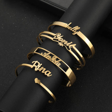 Custom DIY Adjustable Hollow Cuff Bracelet Bangle Name Stainless Steel Bangle for Women