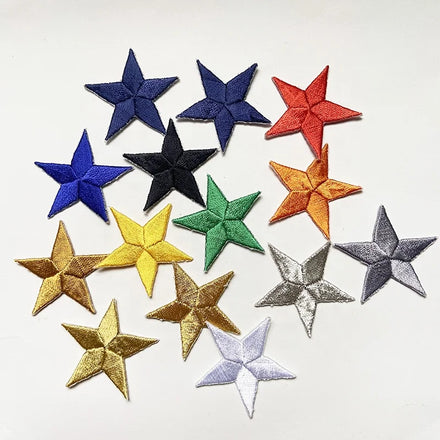 Wholesale Embroidered Iron-on Star Patch Yellow Gold Multi Colors 35 mm Heat Seal Embroidery Star Patch for Trucker Hat/Clothing