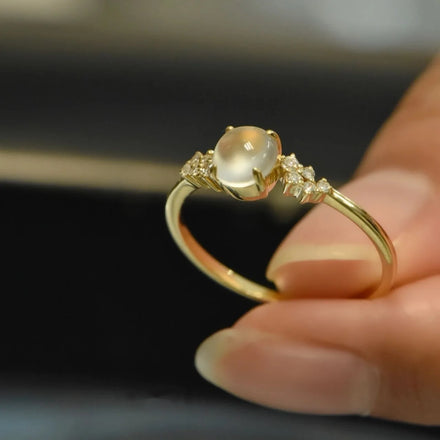 Natural Moonstone Delicate Women's Jadeite Ring Simple Vintage Copper Plated Gold Ring