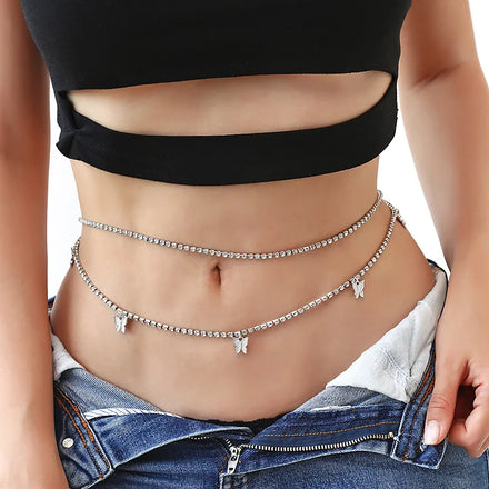 Fashion Belt Chain Rhinestone Body Jewelry butterfly Belly Button Chain Lady's Waist Chain
