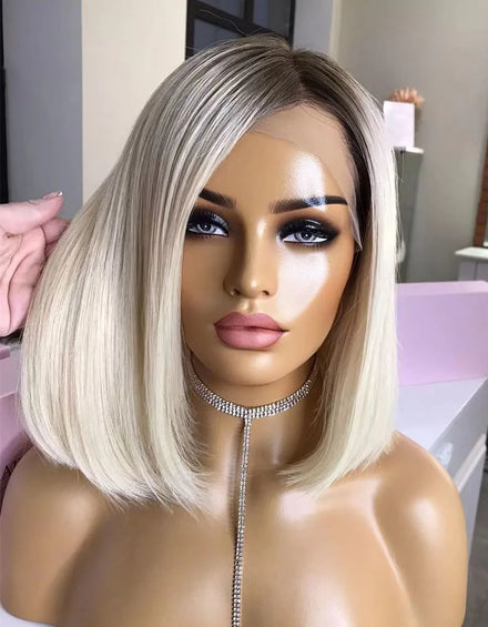 Hot Selling Quality Virgin European Human Hair Cuticle Aligned Highlights Color Straight Bob Wig Lace Front Wigs for Woman