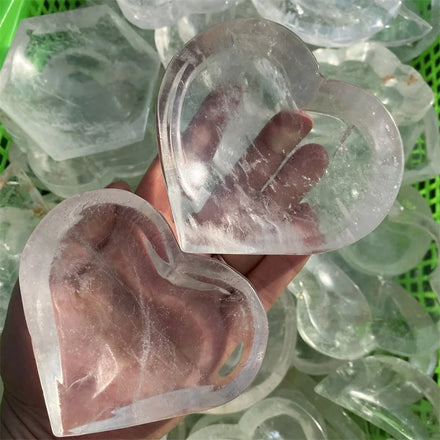 Wholesale natural polished white clear quartz crystal heart shape bowl ashtray