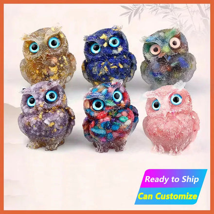 Wholesale Crystal Healing Gravel Resin Crafts Agate Quartz Carving Fashion Personalized Mini Owl Statue Ornament