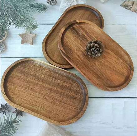 Ellipse Acacia Wood Eco-Friendly Food Serving Plates Minimum Order 10 Pcs