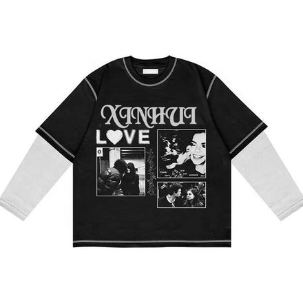 Custom Double Layer Long Sleeve Solid Knitted Tee Shirt Unisex 2 in 1 Oversized 100% Cotton Silk Screen Printed Men