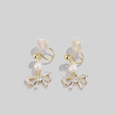 Women Jewelry Bowknot Earring Earclip Without Earhole Female Korean Pearl Pendant Charm Stud Earrings