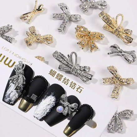 Wholesale Ready Stock Metal Alloy 3D Nail Bow Knot Rhinestones Glass Material for Nail Art
