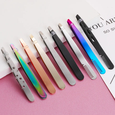 Customized Color Volume Anti-Magnetic Anti-Static Durable Slant Eyebrow Tweezers Set Comfortable Handle for False Eyelash