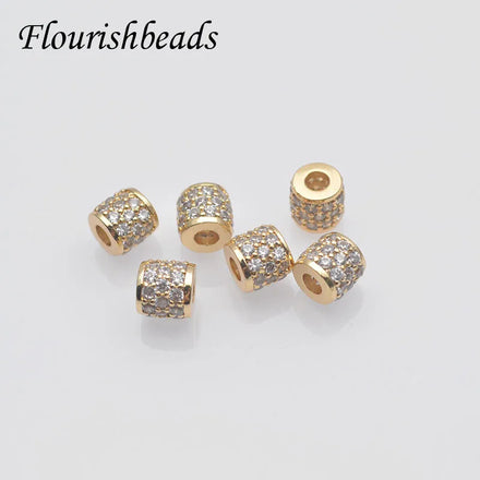Nickel Free Gold Plated CZ Paved Brass Cylinder Big Hole Spacer for Jewelry Making Accessories