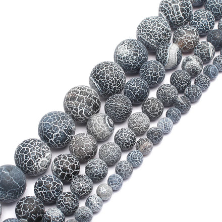 Cheap Wholesale Round Grey Weathered Agate Loose Stone Beads 4-12mm Sizes 15-inch Strands for Necklace Bracelet Earring Making