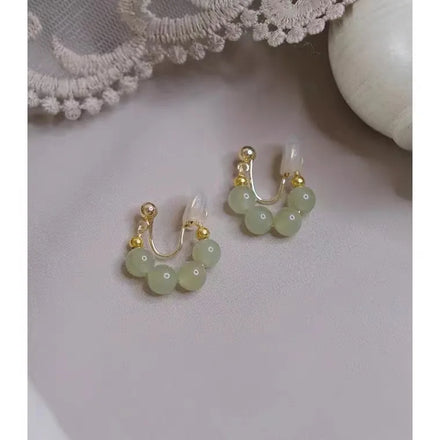 Gem Stone Earings Hand-made Four Hetian Jade Ear Clips Without Piercing Ear Bone Clip Stud Earnings Jewelry Women Earrings