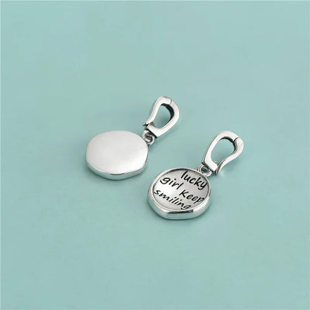 Antique 925 Sterling Silver Engrave Lucky Girl Keep Smile Words Round Disc Charms for Girl Gift Jewelry Making