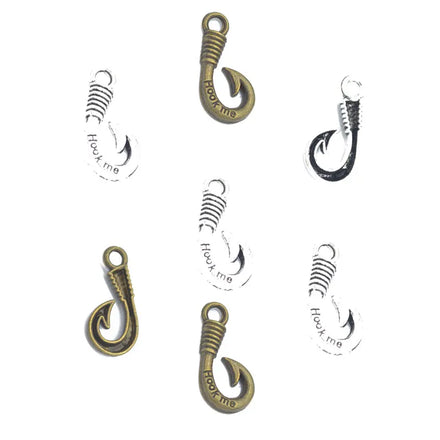 Alloy Charms Fish Hook Antique Silver Plated Bronze Metal Pendants Antique Jewelry Making DIY Handmade Craft 25*12mm H32